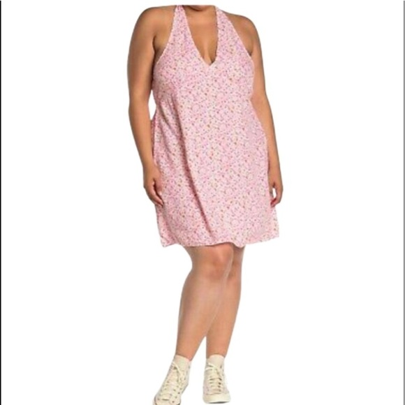 NWT Abound floral pink  halter dress Mini Short plus size summer spring festival - Picture 1 of 4